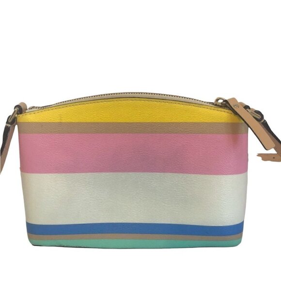 Kate Spade White, Pink, Yellow & Blue Stripped Leather Crossbody  Purse - Picture 15 of 16